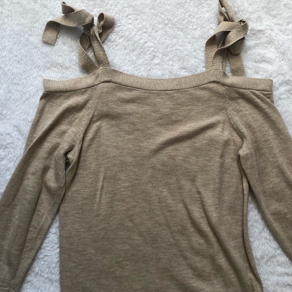 J. Crew Tan Cold Shoulder Tie Shoulder Sweater - Picture 6 of 12